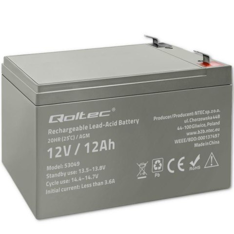 Qoltec Akumulator AGM Qoltec 12V | 12Ah