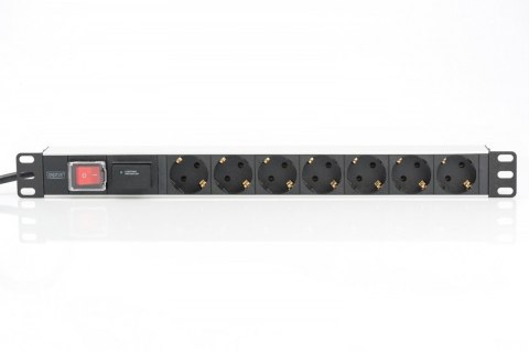 Digitus Listwa zasilająca PDU 19 cali RACK 7xSchuko, 2m 1xSchuko, 16A, wł./wył., zab.przepięciowe, aluminiowa