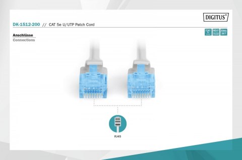 Digitus Patch cord U/UTP kat.5e PVC 20m szary