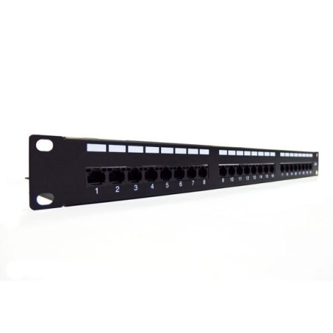 Digitus Panel krosowy (patch panel) 19'' 24x RJ45, kat.6, ekranowany, LSA poziom, prowadnica kabli, pola opisowe, 1U, czarny (kompletny)