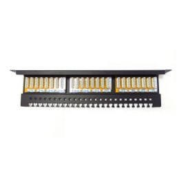 Digitus Panel krosowy (patch panel) 19'' 24x RJ45, kat.6, ekranowany, LSA poziom, prowadnica kabli, pola opisowe, 1U, czarny (kompletny)