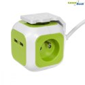 GreenBlue MagicCube poczwórne gniazdko prądowe, 2 wejścia usb 1,4m GB118