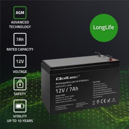 Qoltec Akumulator żelowy | 12V | 7Ah | max.72A | AGM