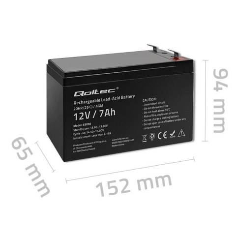 Qoltec Akumulator żelowy | 12V | 7Ah | max.72A | AGM