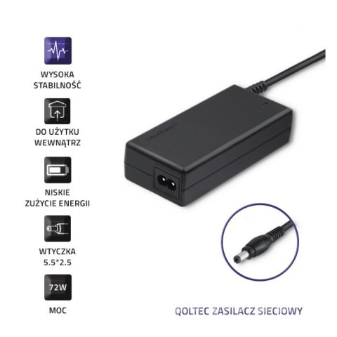 Qoltec Zasilacz sieciowy 72W | 12V | 6A | 5.5*2.5