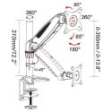 Techly Ramię biurkowe z amortyzatorem gazowym monitor 15-27cali, 8kg, srebrno-czarne