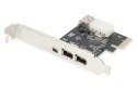 Digitus Karta (Kontroler) Firewire (400) PCI Exp., 2xZew. 1xZew.(Mini) IEEE1394a 6pin+Mini,Low Profile,VT6308P