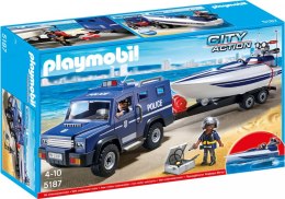 Playmobil Zestaw z figurkami City Action 5187 Pojazd terenowy policji z motorówką