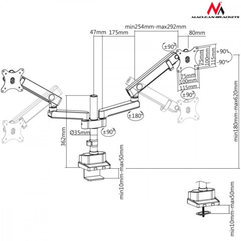 Maclean Uchwyt biurkowy na 2 monitory MC-812