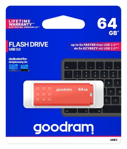 GOODRAM Pendrive UME3 64GB USB 3.0 Pomarańczowy