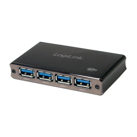 LogiLink Aluminiowy HUB USB3.0 4-porty, Czarny, Z zasilaczem