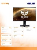 Asus Monitor 27 cali VG27WQ WQHD 165Hz HDMI DP 1500R HDR400 1 ms 400cd/m2 PIVOT Głośnik