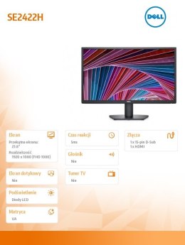 Dell Monitor SE2422H 23.8 cali LED 1920x1080/HDMI/VGA/3Y