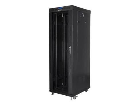 Lanberg Szafa instalacyjna rack stojąca 19 37u 600x800 czarna, drzwi szklane lcd (Flat pack)
