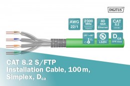 Digitus Kabel teleinformatyczny instalacyjny kat.8.2, S/FTP, Dca, AWG 22/1, LSOH, 100m, Zielony