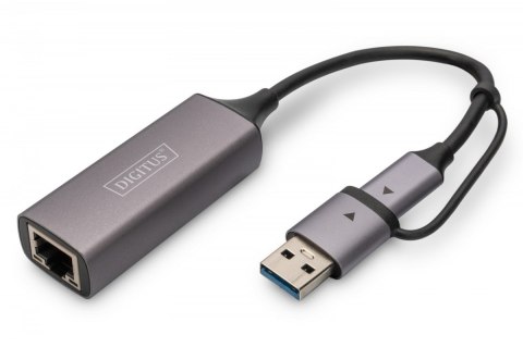 Digitus Karta sieciowa przewodowa USB 3.1 Typ C + USB A do 1x RJ45 2.5 Gigabit Ethernet 10/100/1000/2500Mbps