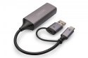 Digitus Karta sieciowa przewodowa USB 3.1 Typ C + USB A do 1x RJ45 2.5 Gigabit Ethernet 10/100/1000/2500Mbps