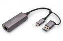 Digitus Karta sieciowa przewodowa USB 3.1 Typ C + USB A do 1x RJ45 2.5 Gigabit Ethernet 10/100/1000/2500Mbps