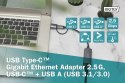 Digitus Karta sieciowa przewodowa USB 3.1 Typ C + USB A do 1x RJ45 2.5 Gigabit Ethernet 10/100/1000/2500Mbps