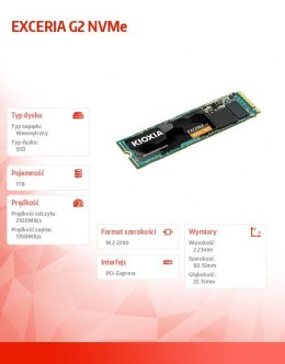 Kioxia Dysk SSD Exceria G2 1TB NVMe 2100/1700MB/s