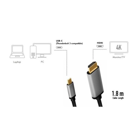 LogiLink Kabel USB-C do HDMI, 4K 60Hz aluminiowy 1.8m