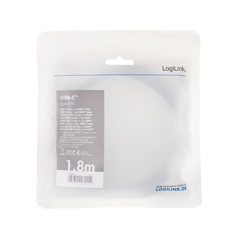 LogiLink Kabel USB-C do HDMI, 4K 60Hz aluminiowy 1.8m