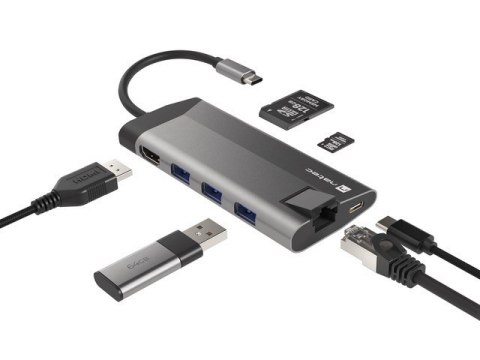 Natec Stacja dokująca Multiport Fowler Plus USB-C PD, 3x USB 3.0, HDMI 4K, RJ45, SD, micro SD