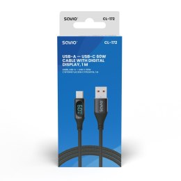 Savio Kabel USB - USB C z wyświetlaczem, 60W, 1m, CL-172