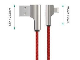 AUKEY CB-AL01 OEM kabel 90° Lightning - USB-A 2m MFi Apple kątowy wtyki 90 stopni nylonowy oplot czerwony