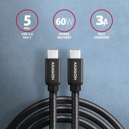 AXAGON BUCM3-CM10AB Kabel USB-C - USB-C 3.2 Gen 1, 1m, PD 60W 3A, ALU, oplot, czarny