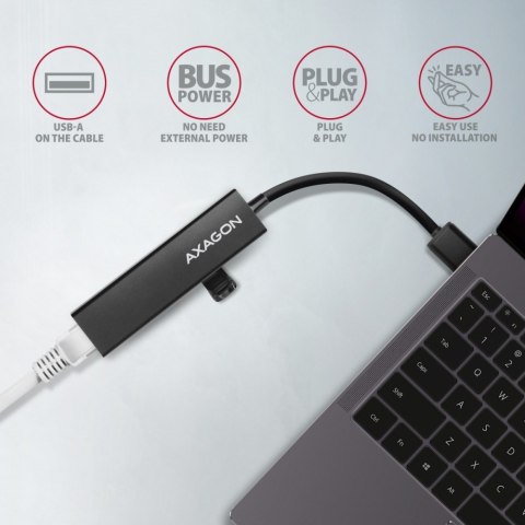 AXAGON HMA-GL3A Wieloportowy hub USB 4in1, 5Gbps, 3x USB-A + GLAN, metalowy, 20cm USB-A kabel