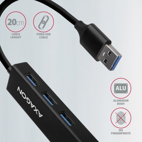 AXAGON HMA-GL3A Wieloportowy hub USB 4in1, 5Gbps, 3x USB-A + GLAN, metalowy, 20cm USB-A kabel