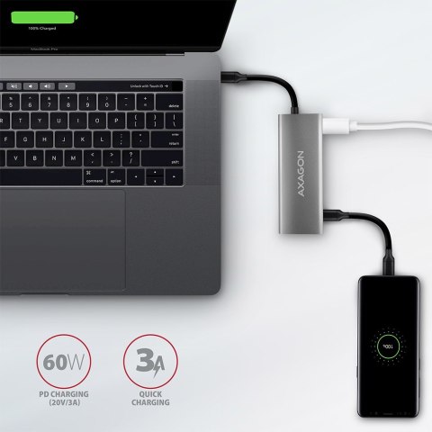 AXAGON HMC-5G2 Wieloportowy hub USB 5in1, 10Gbps, 2x USB-A + 2x USB-C + HDMI 4K/60Hz, PD 100W, 13cm USB-C kabel