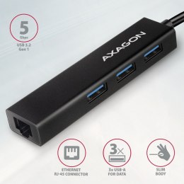 AXAGON HMC-GL3A Wieloportowy hub metalowy 3x USB-A + GLAN, USB 3.2 Gen 1, 20 cm USB-C kabel