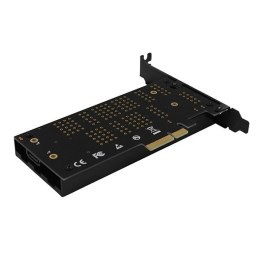 AXAGON PCEM2-DC Adapter wewnętrzny PCIe x4, 1x M.2 NVMe M-key + 1x SATA B-key slot, chłodnica, SP & LP + radiator