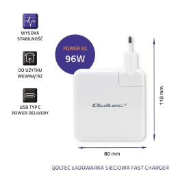 Qoltec Ładowarka sieciowa FAST 96W | 5-20V | 3-4.7A | USB C PD | Biała