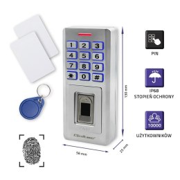 Qoltec Zamek szyfrowy OBERON z czytnikiem linii papilarnych | RFID | kod| karta | brelok | dzwonek | IP68 | EM