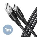 AXAGON BUCM-AM10AB Kabel USB-C - USB-A, 1.0m USB 2.0, 3A, ALU, oplot Czarny