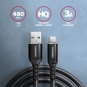 AXAGON BUCM-AM10AB Kabel USB-C - USB-A, 1.0m USB 2.0, 3A, ALU, oplot Czarny