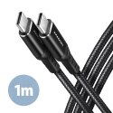 AXAGON BUCM-CM10AB Kabel USB-C - USB-C 2.0, 1m, PD 60W, 3A, ALU, oplot Czarny