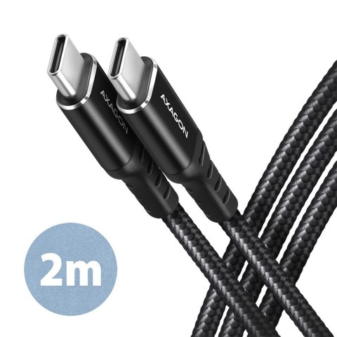 AXAGON BUCM-CM20AB Kabel USB-C - USB-C 2.0, 2m, PD 60W, 3A, ALU, oplot Czarny