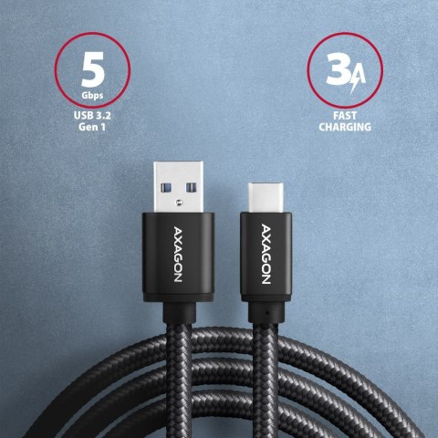 AXAGON BUCM3-AM15AB Kabel USB-C - USB-A, 1.5m, USB 3.2 Gen 1 3A, ALU, oplot, czarny