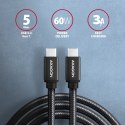 AXAGON BUCM3-CM15AB Kabel USB-C - USB-C, 1.5m, PD 60W, 3A, ALU, oplot Czarny