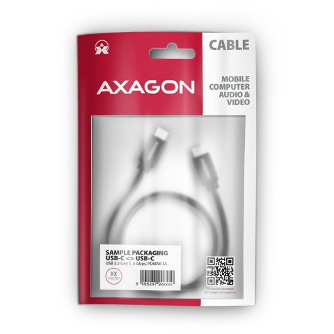 AXAGON BUCM3-CM15AB Kabel USB-C - USB-C, 1.5m, PD 60W, 3A, ALU, oplot czarny