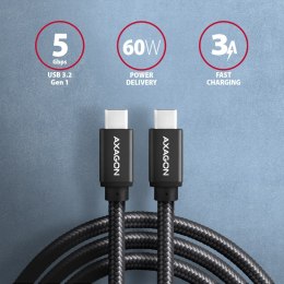 AXAGON BUCM3-CM30AB Kabel USB-C - USB-C, 3.0m, PD 60W, 3A, ALU, oplot, czarny