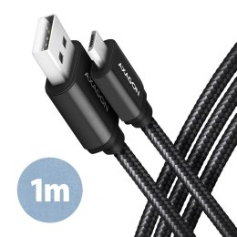 AXAGON BUMM-AM10AB Kabel MicroUSB - USB-A, 1m, USB 2.0, 2.4A, ALU, oplot, Czarny