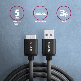 AXAGON BUMM3-AM10AB Kabel Micro-B USB USB-A 3.2 Gen 1, 1m, 3A, ALU, PVC Czarny