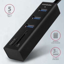 AXAGON HMA-CR3A Wieloportowy hub 3x USB-A + SD/microSD, USB3.2 Gen 1 hub, metalowy, 20cm USB-A kabel