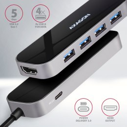 AXAGON HMC-6H4A Wieloportowy hub 4x USB-A + HDMI, USB-C 3.2 Gen 1, PD 100W, 20cm USB-C kabel