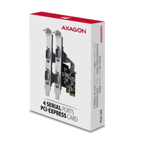 AXAGON PCEA-S4N Kontroler PCIe 4x port szeregowy RS232 250 kbps, w zestawie SP & LP